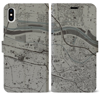 【浮間舟渡（東京都）】地図柄iPhoneケース（手帳タイプ）モノトーン・iPhone XS Max 用