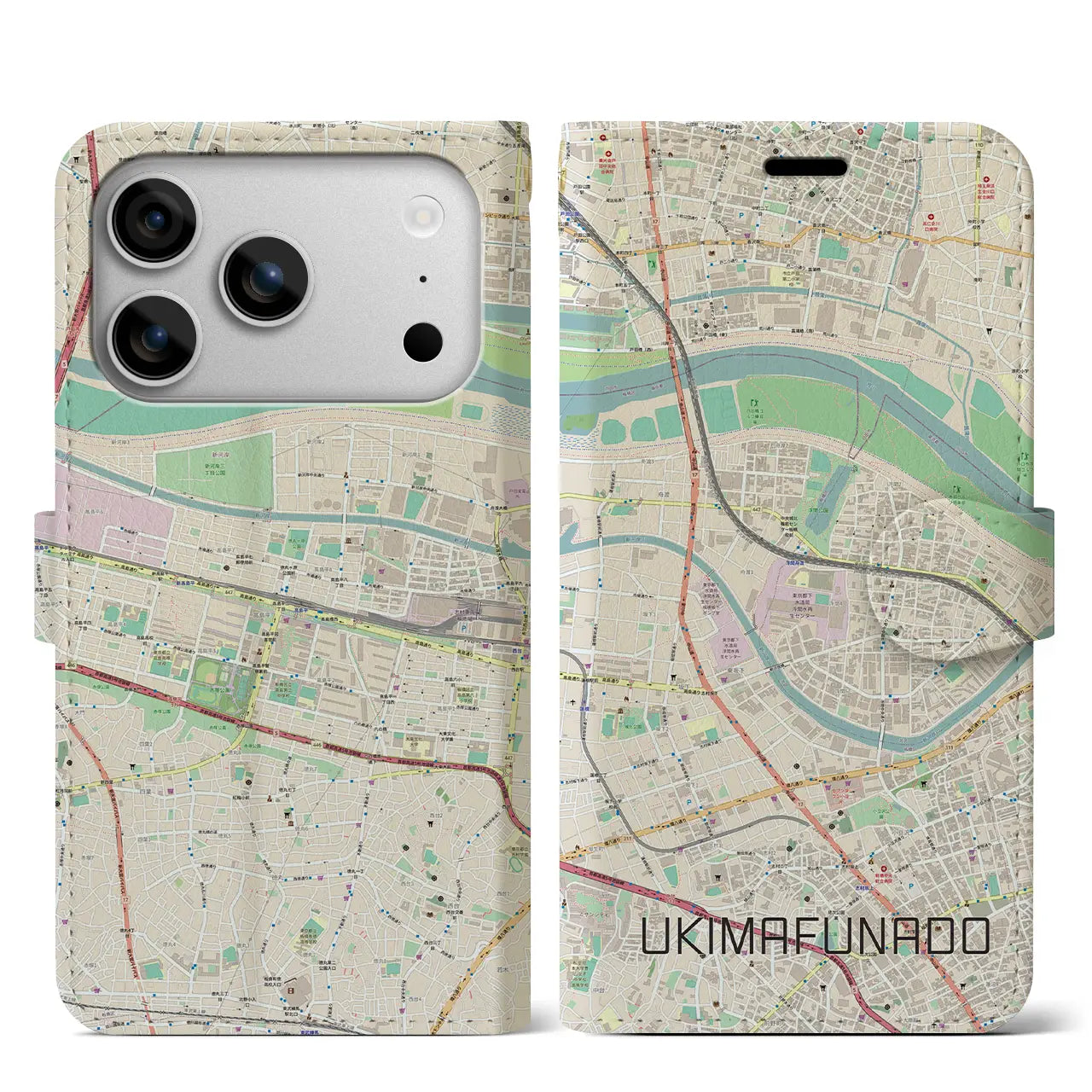 【浮間舟渡（東京都）】地図柄iPhoneケース（手帳タイプ）