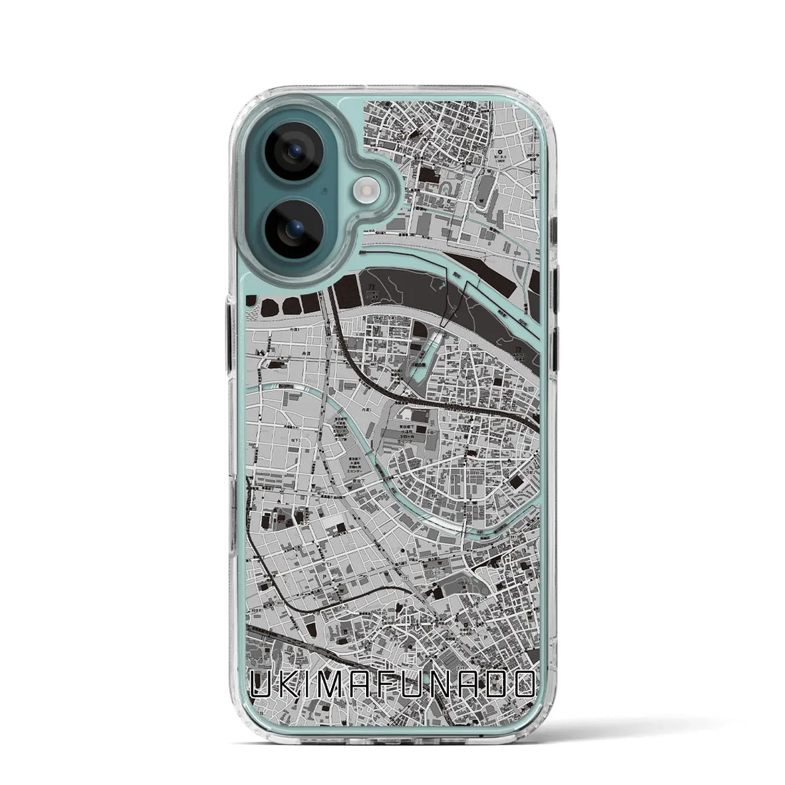 【浮間舟渡（東京都）】地図柄iPhoneケース（MagSafeタイプ）モノトーン・iPhone 16 Pro 用