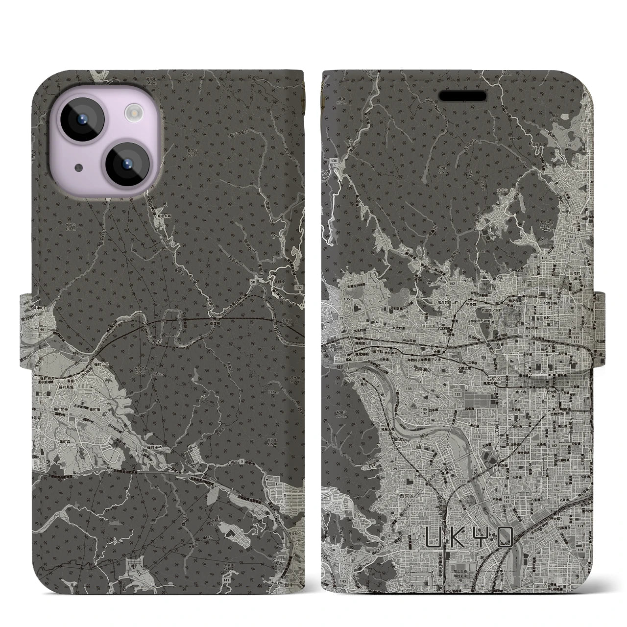 【右京2（京都府）】地図柄iPhoneケース（手帳タイプ）