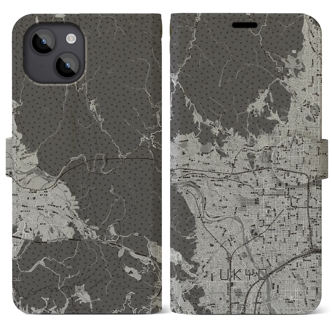 【右京2（京都府）】地図柄iPhoneケース（手帳タイプ）