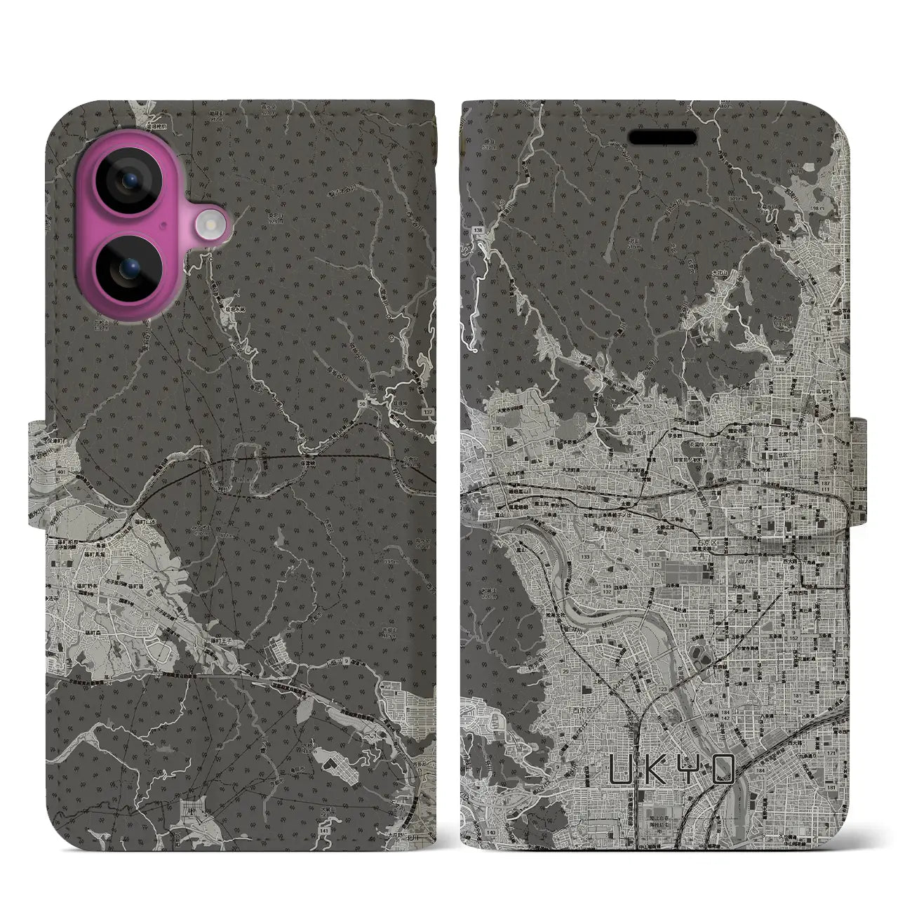 【右京2（京都府）】地図柄iPhoneケース（手帳タイプ）