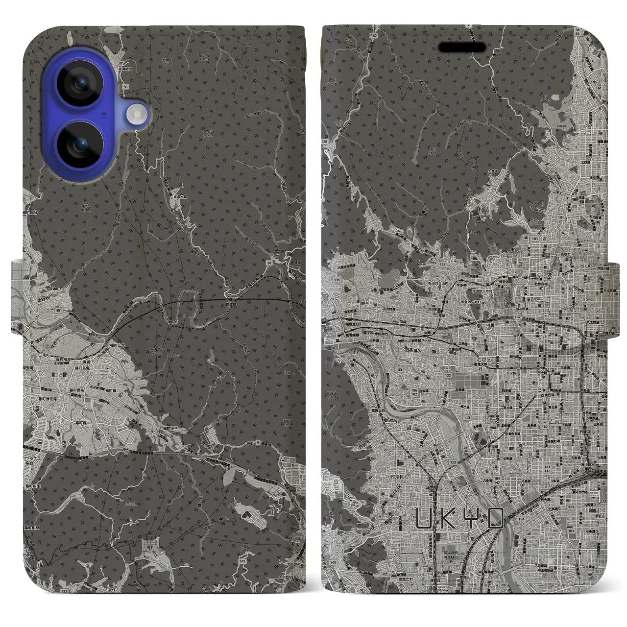 【右京2（京都府）】地図柄iPhoneケース（手帳タイプ）