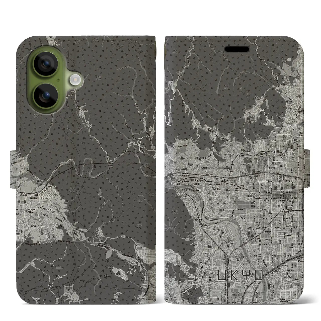 【右京2（京都府）】地図柄iPhoneケース（手帳タイプ）