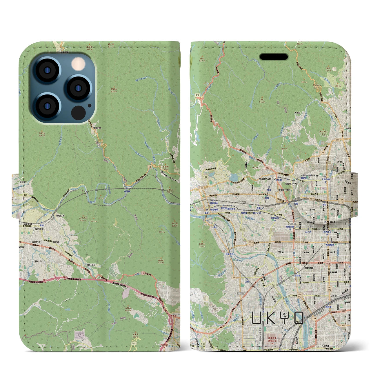 【右京2（京都府）】地図柄iPhoneケース（手帳タイプ）