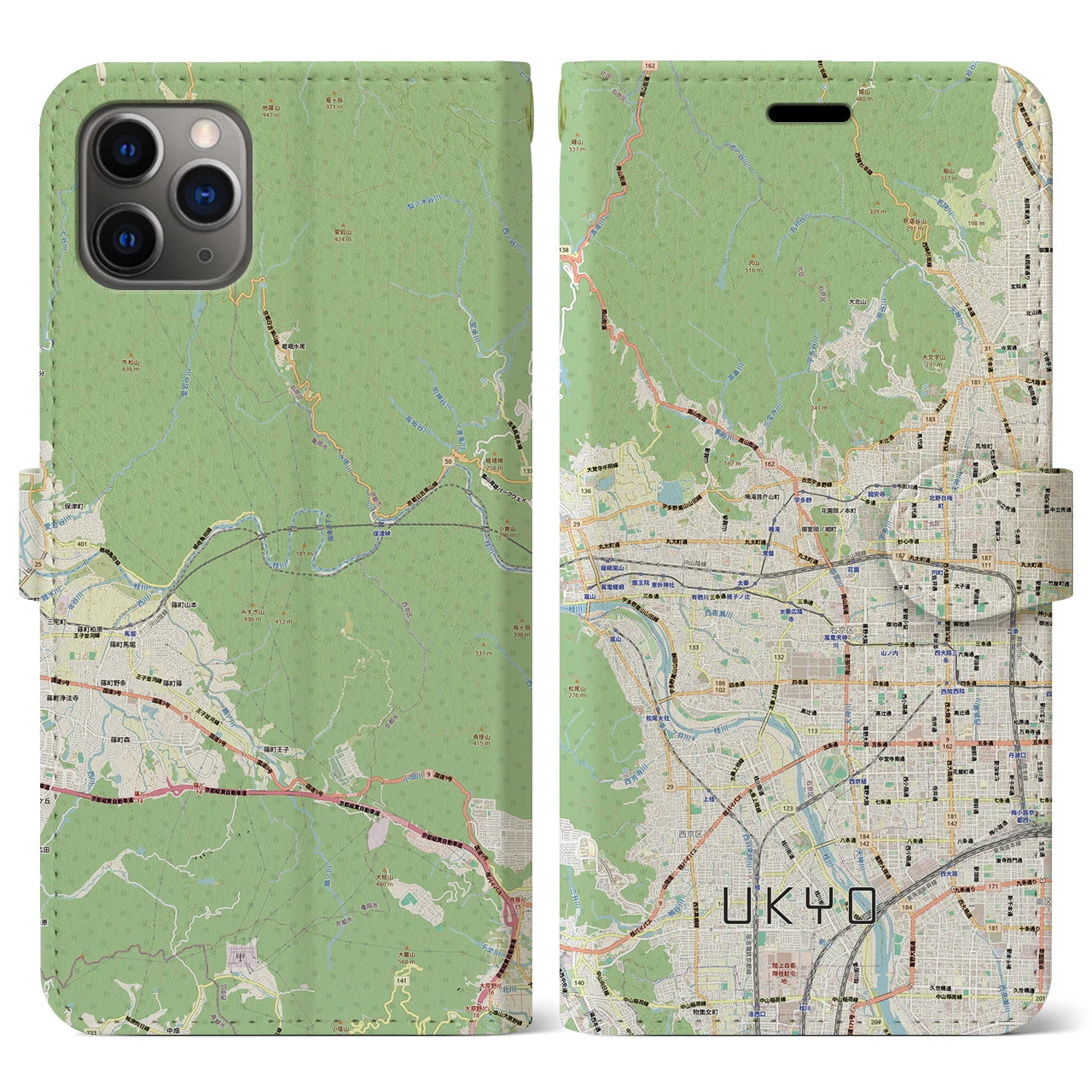 【右京2（京都府）】地図柄iPhoneケース（手帳タイプ）