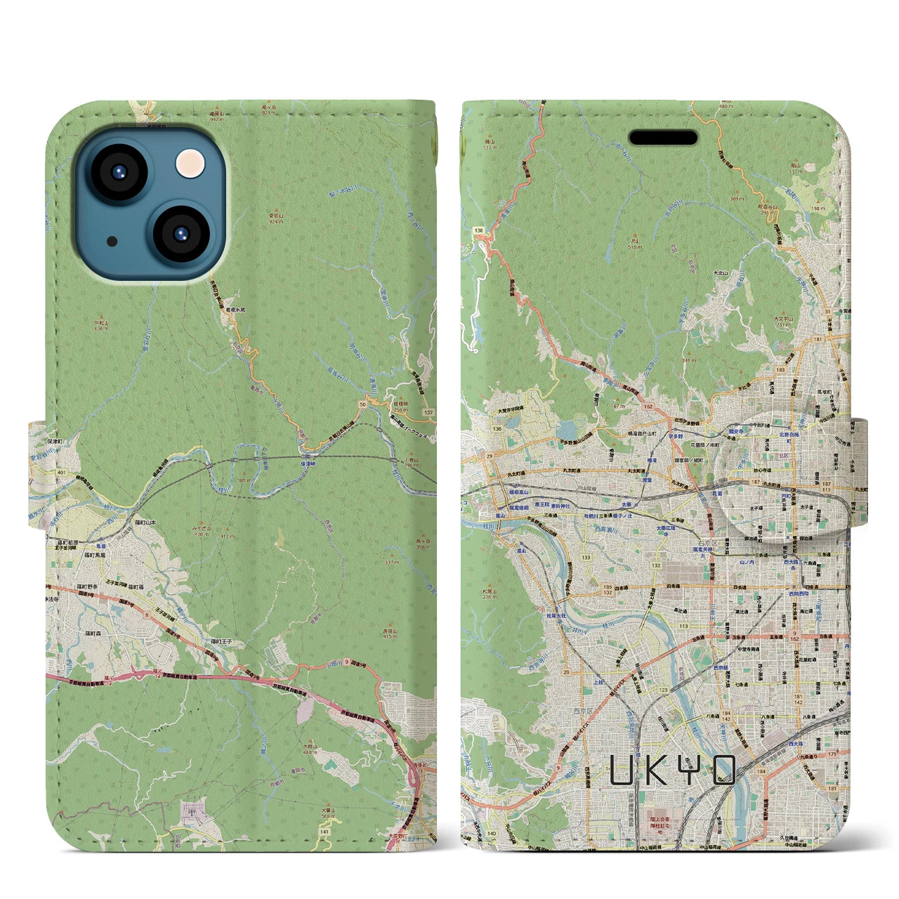 【右京2（京都府）】地図柄iPhoneケース（手帳タイプ）
