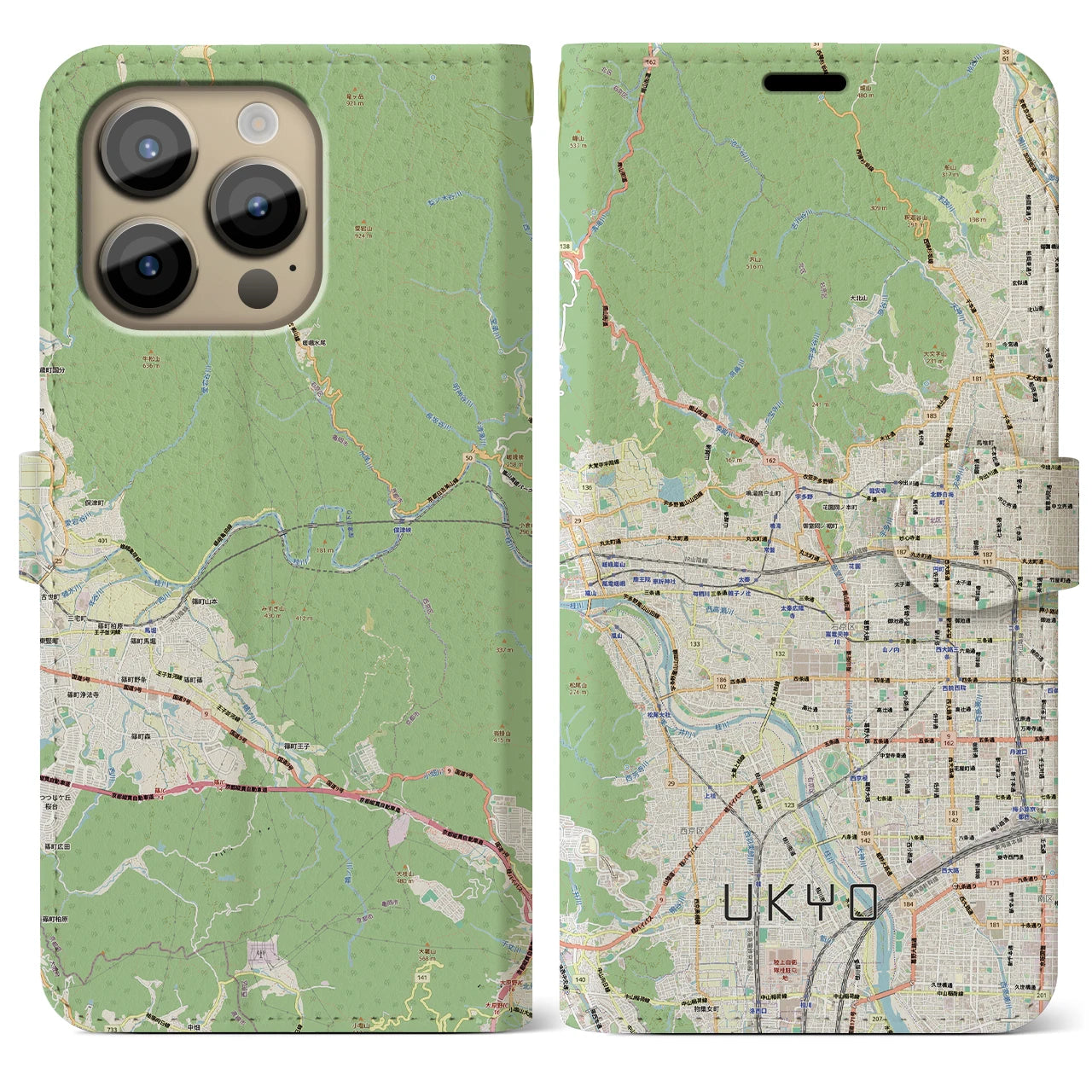 【右京2（京都府）】地図柄iPhoneケース（手帳タイプ）