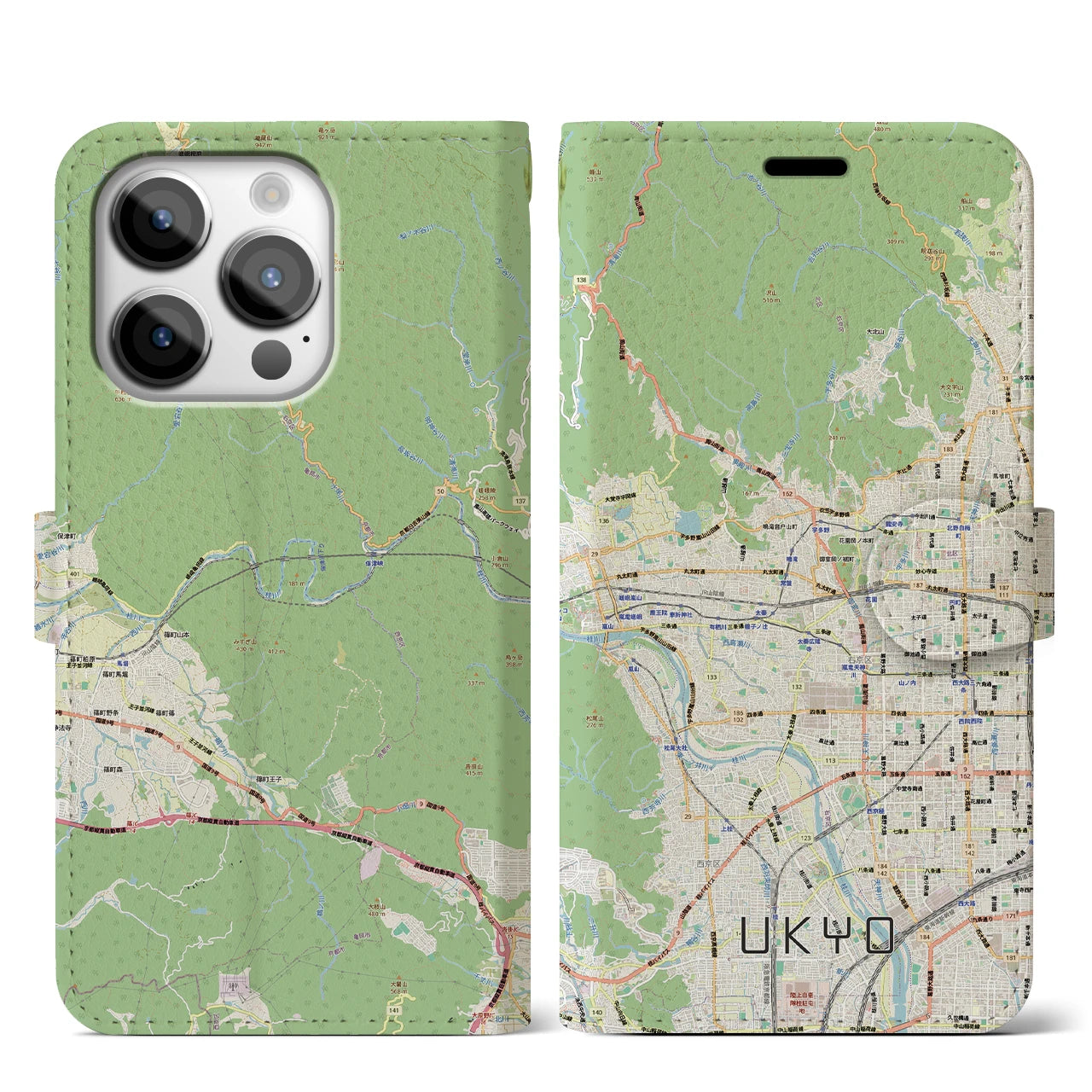【右京2（京都府）】地図柄iPhoneケース（手帳タイプ）