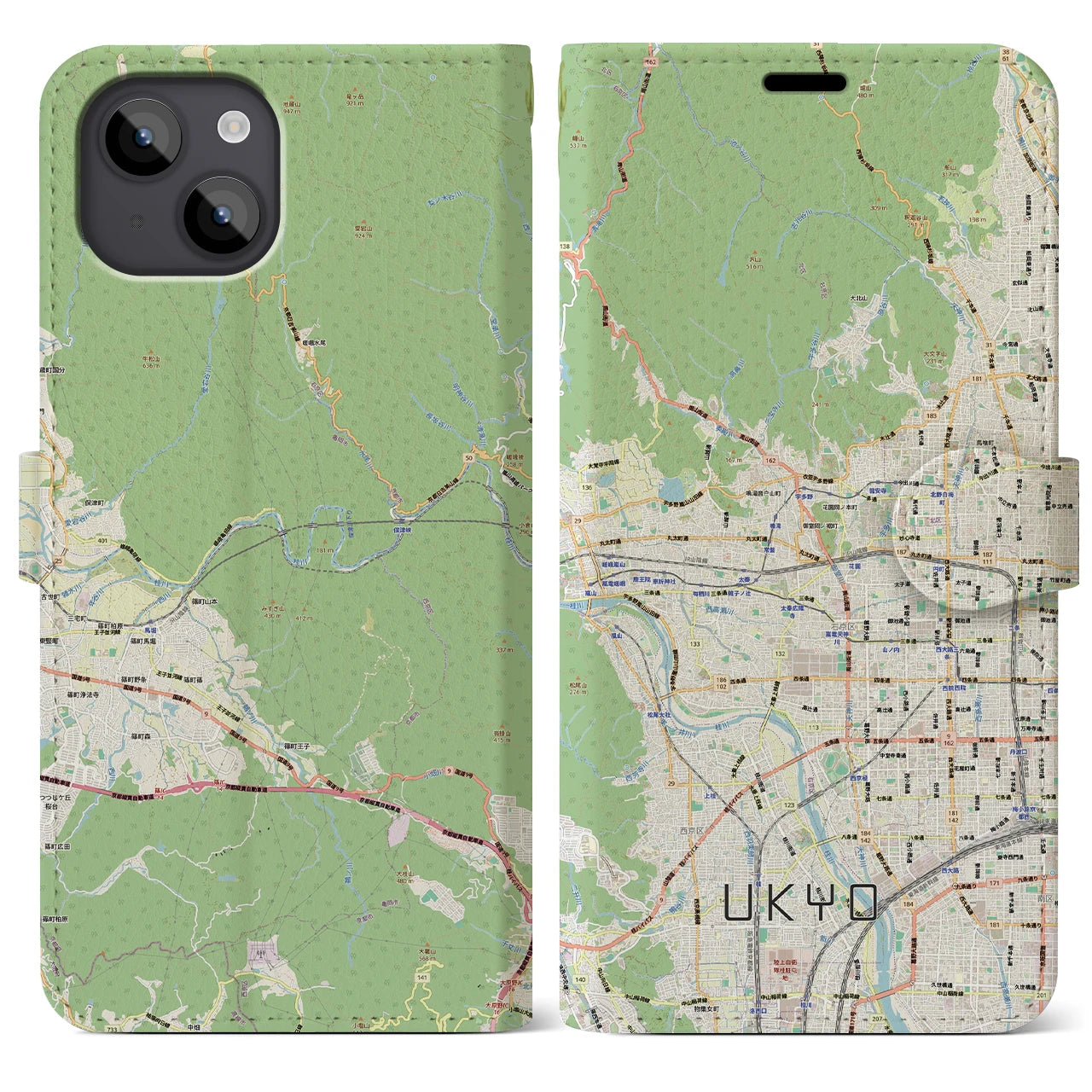 【右京2（京都府）】地図柄iPhoneケース（手帳タイプ）