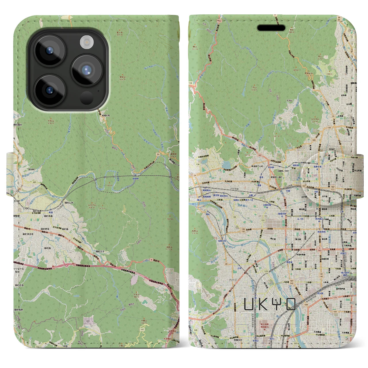 【右京2（京都府）】地図柄iPhoneケース（手帳タイプ）