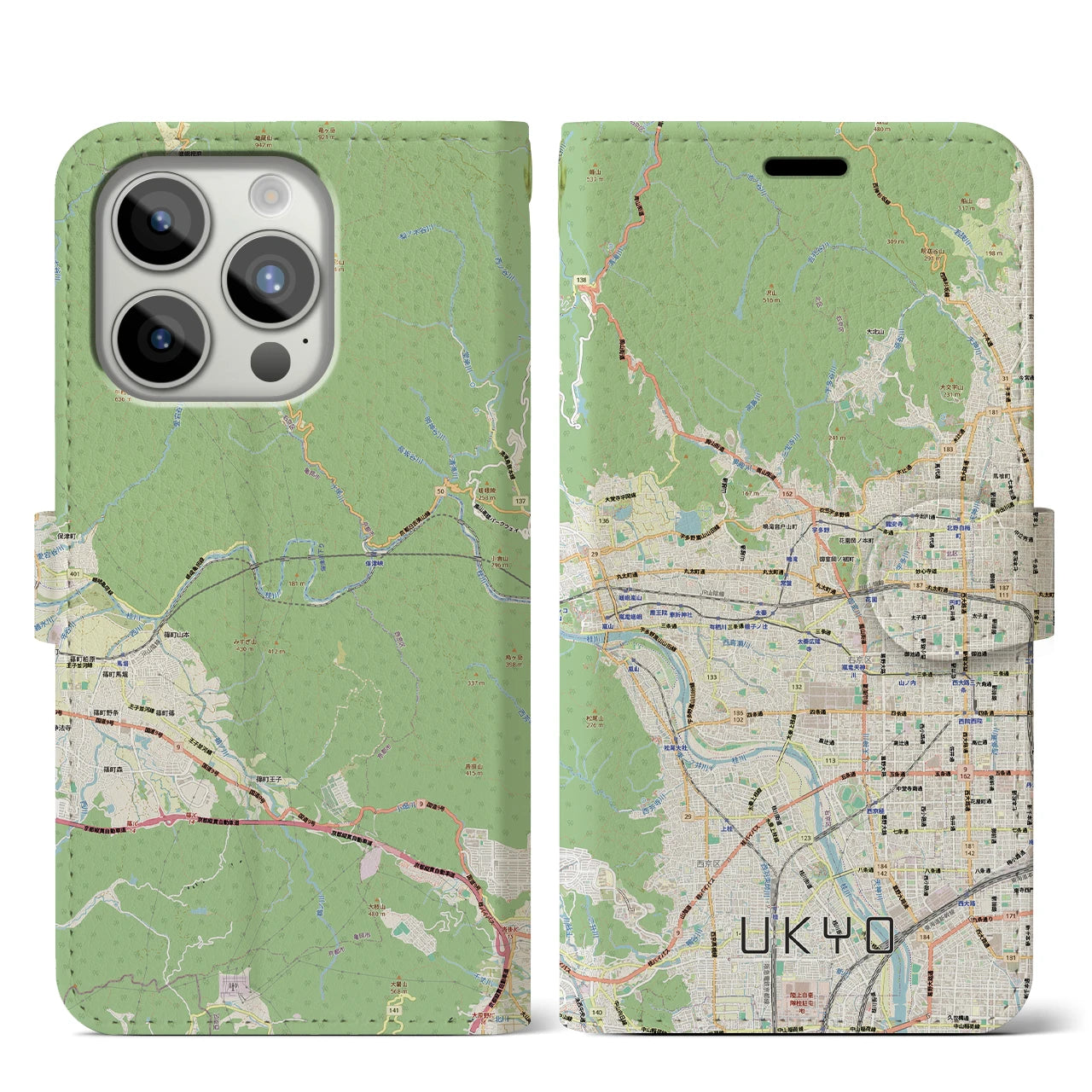 【右京2（京都府）】地図柄iPhoneケース（手帳タイプ）