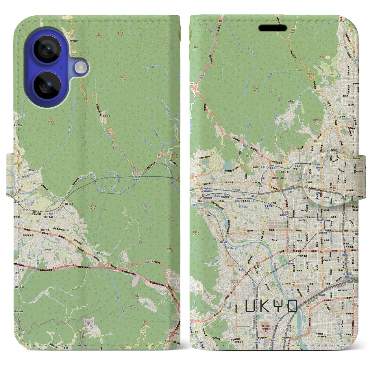 【右京2（京都府）】地図柄iPhoneケース（手帳タイプ）