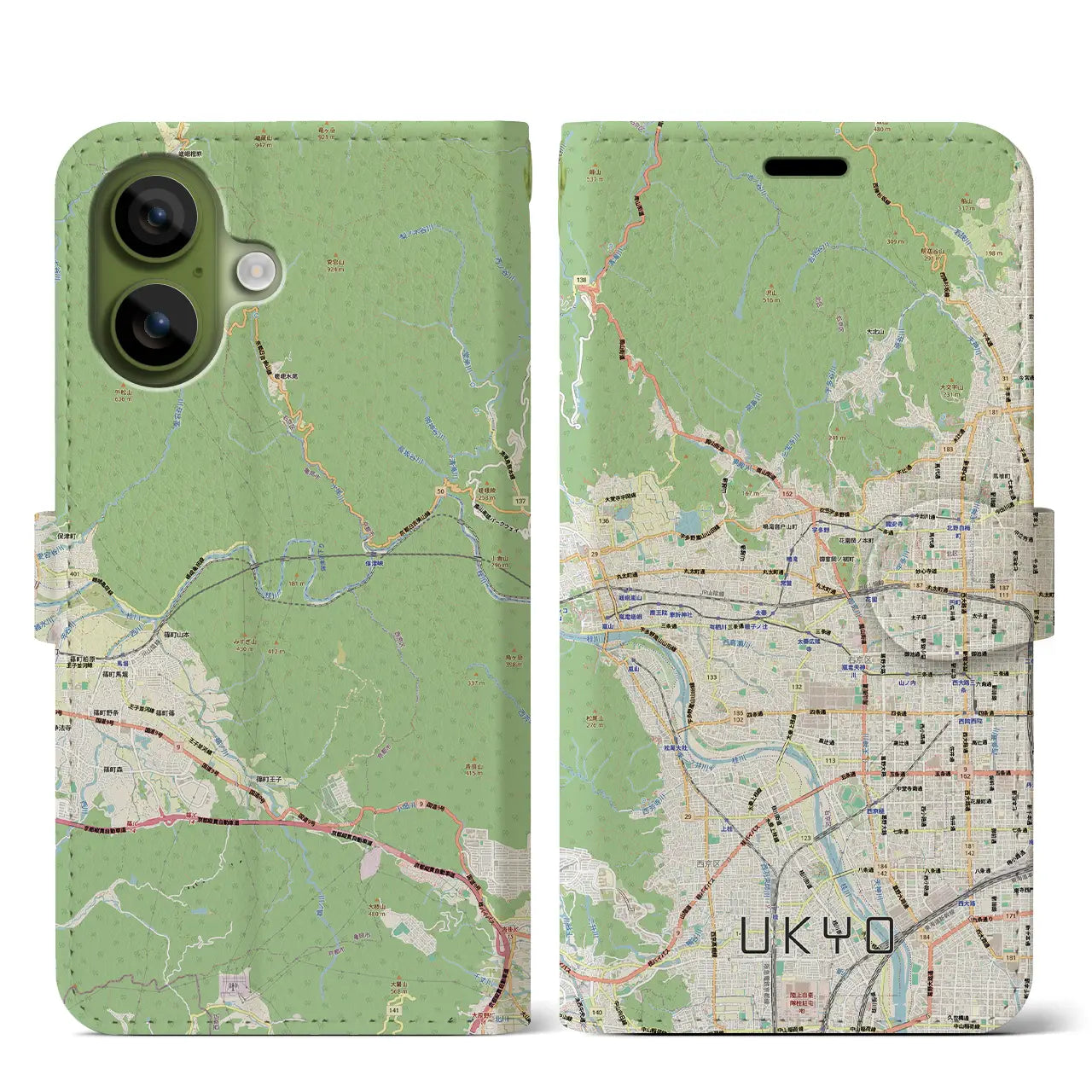 【右京2（京都府）】地図柄iPhoneケース（手帳タイプ）モノトーン・iPhone 17 Pro Max 用
