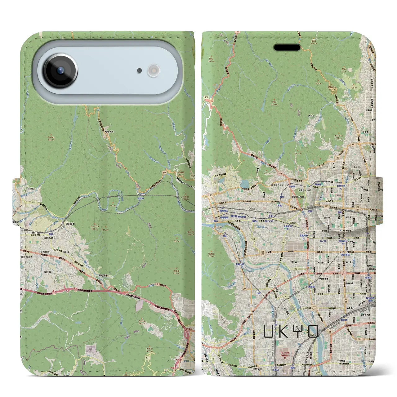 【右京2（京都府）】地図柄iPhoneケース（手帳タイプ）ナチュラル・iPhone 17 Pro Max 用