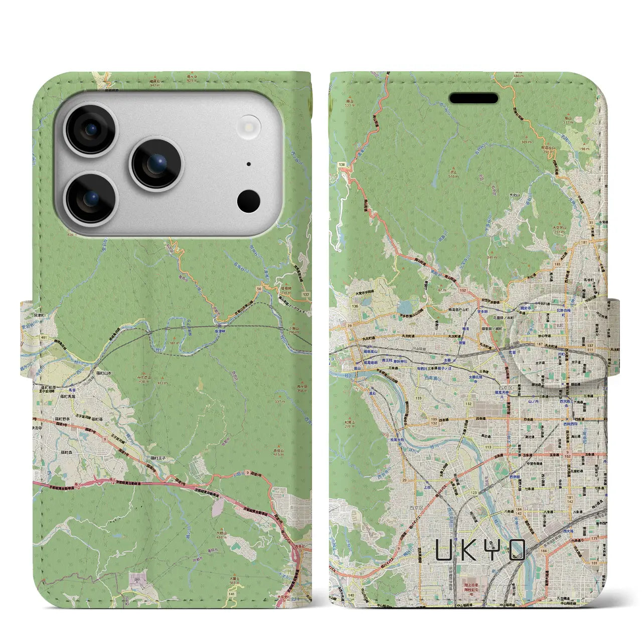 【右京2（京都府）】地図柄iPhoneケース（手帳タイプ）
