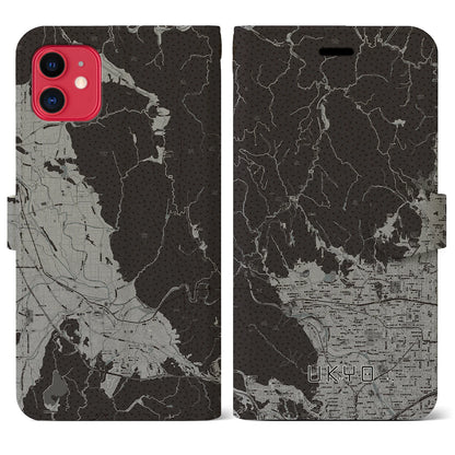 【右京（京都府）】地図柄iPhoneケース（手帳タイプ）モノトーン・iPhone 11 用