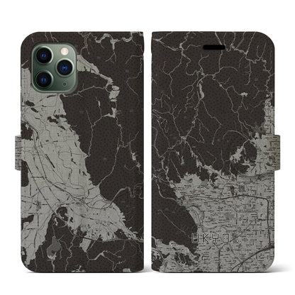 【右京（京都府）】地図柄iPhoneケース（手帳タイプ）モノトーン・iPhone 11 Pro 用