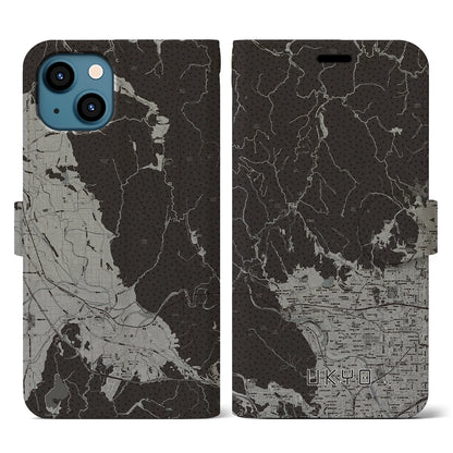 【右京（京都府）】地図柄iPhoneケース（手帳タイプ）モノトーン・iPhone 13 用
