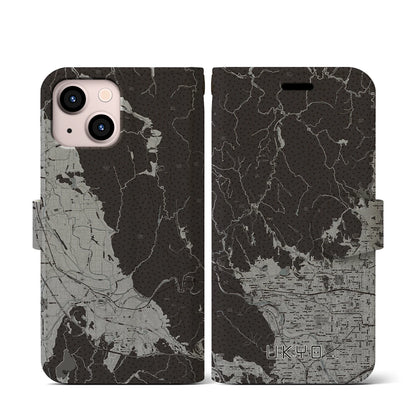 【右京（京都府）】地図柄iPhoneケース（手帳タイプ）モノトーン・iPhone 13 mini 用