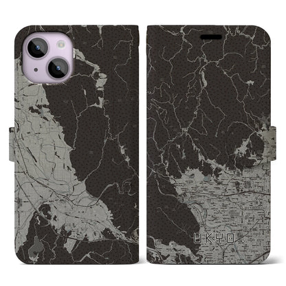 【右京（京都府）】地図柄iPhoneケース（手帳タイプ）モノトーン・iPhone 14 用