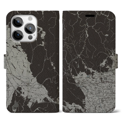 【右京（京都府）】地図柄iPhoneケース（手帳タイプ）モノトーン・iPhone 14 Pro 用