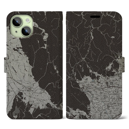 【右京（京都府）】地図柄iPhoneケース（手帳タイプ）モノトーン・iPhone 15 用