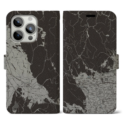【右京（京都府）】地図柄iPhoneケース（手帳タイプ）モノトーン・iPhone 15 Pro 用