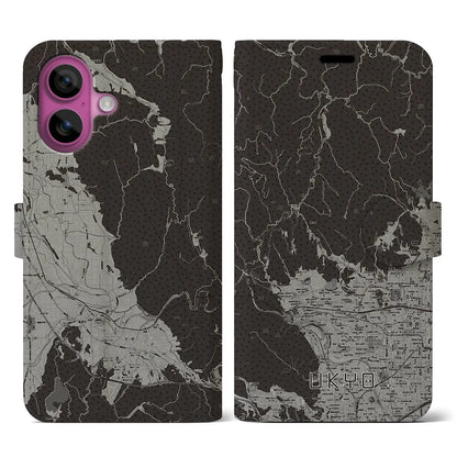 【右京（京都府）】地図柄iPhoneケース（手帳タイプ）モノトーン・iPhone 16 Pro 用