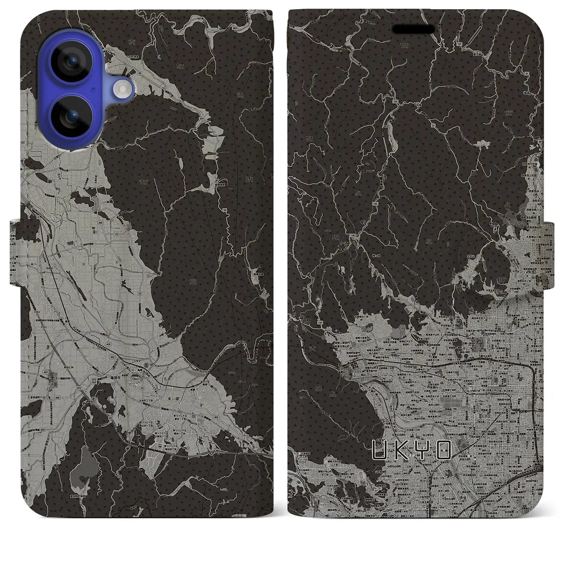 【右京(京都府)】地図柄iPhoneケース(手帳タイプ)モノトーン・iPhone 16 Pro Max 用