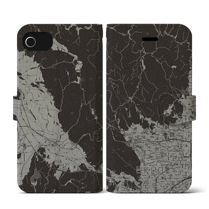 【右京（京都府）】地図柄iPhoneケース（手帳タイプ）モノトーン・iPhone SE（第3 / 第2世代） / 8 / 7 / 6s / 6 用
