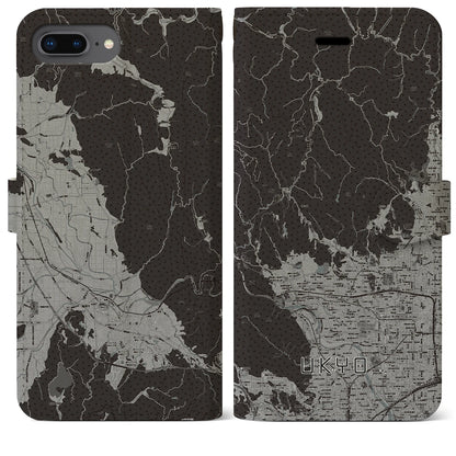 【右京（京都府）】地図柄iPhoneケース（手帳タイプ）モノトーン・iPhone 8Plus /7Plus / 6sPlus / 6Plus 用