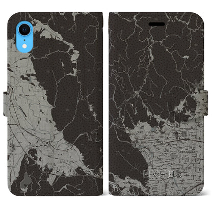 【右京（京都府）】地図柄iPhoneケース（手帳タイプ）モノトーン・iPhone XR 用