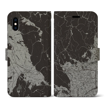 【右京（京都府）】地図柄iPhoneケース（手帳タイプ）モノトーン・iPhone XS / X 用