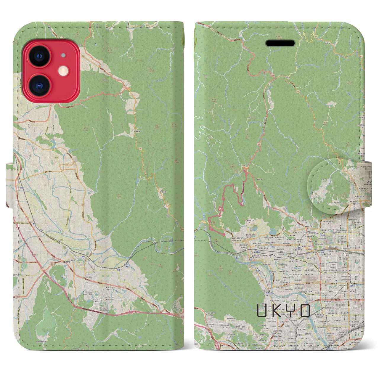 【右京】地図柄iPhoneケース（手帳両面タイプ・ナチュラル）iPhone 11 用