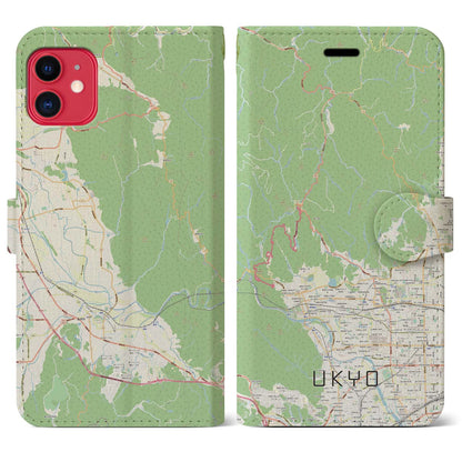 【右京（京都府）】地図柄iPhoneケース（手帳タイプ）ナチュラル・iPhone 11 用