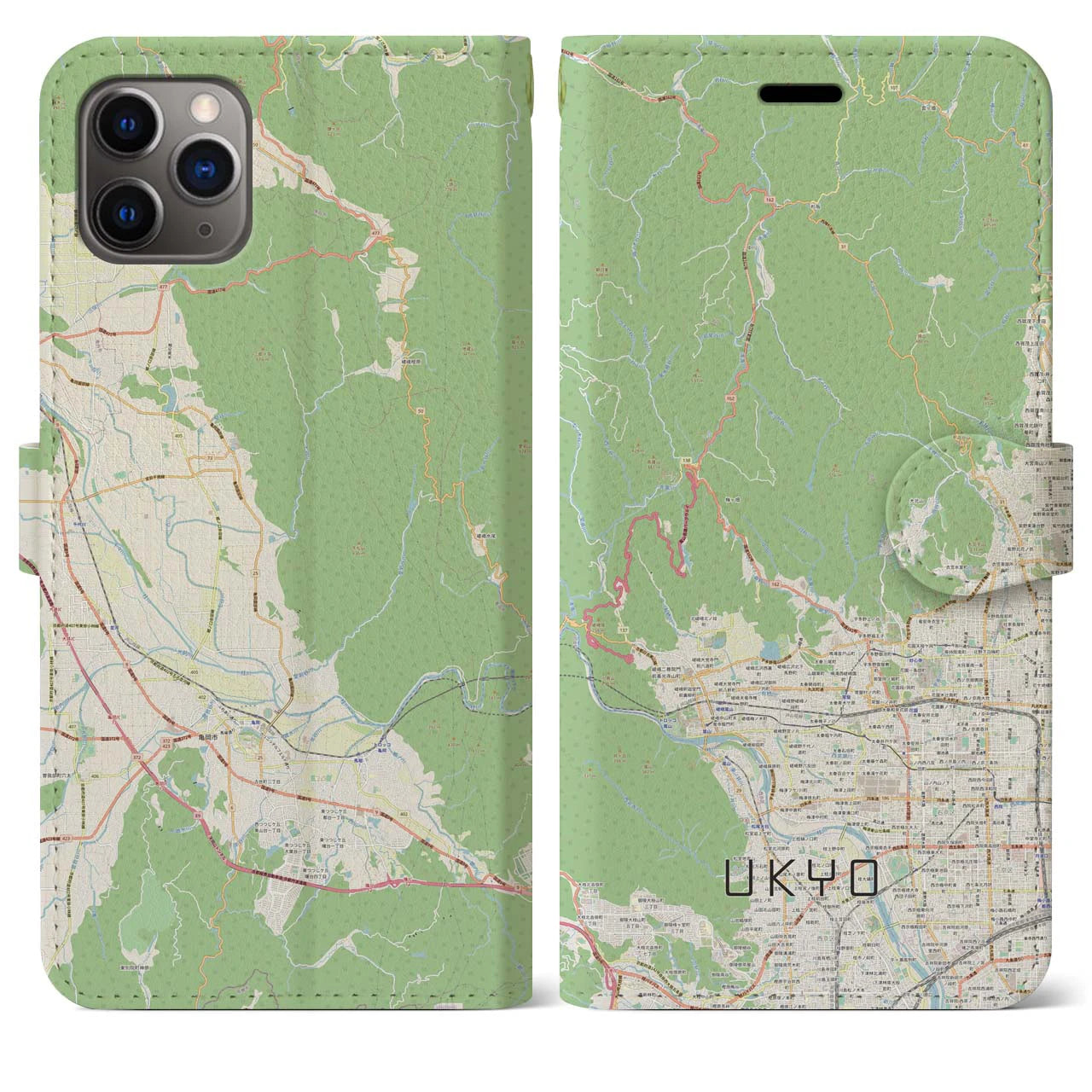 【右京】地図柄iPhoneケース（手帳両面タイプ・ナチュラル）iPhone 11 Pro Max 用