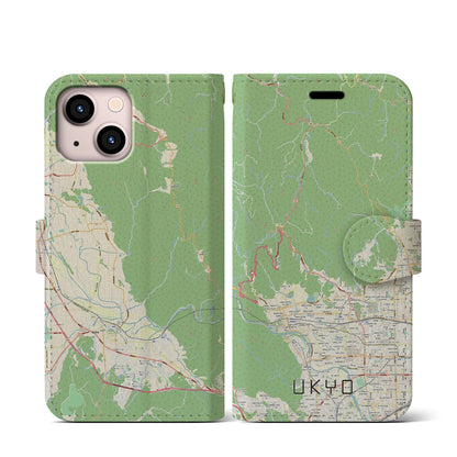 【右京（京都府）】地図柄iPhoneケース（手帳タイプ）ナチュラル・iPhone 13 mini 用
