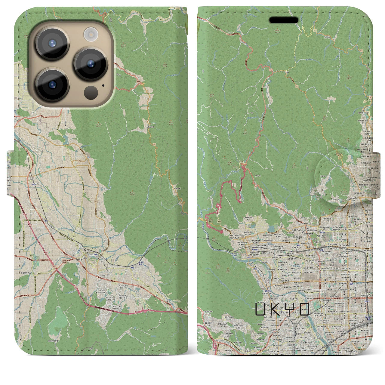 【右京】地図柄iPhoneケース（手帳両面タイプ・ナチュラル）iPhone 14 Pro Max 用