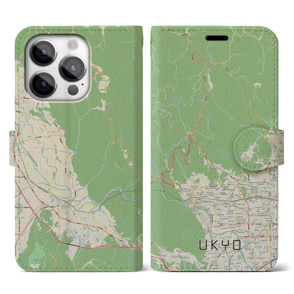 【右京（京都府）】地図柄iPhoneケース（手帳タイプ）ナチュラル・iPhone 14 Pro 用