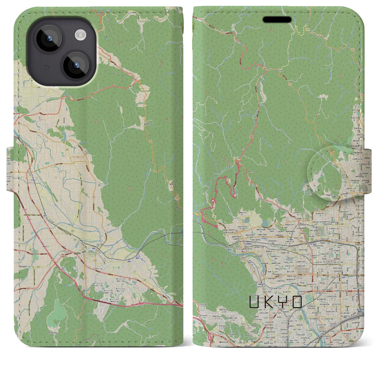 【右京】地図柄iPhoneケース（手帳両面タイプ・ナチュラル）iPhone 14 Plus 用
