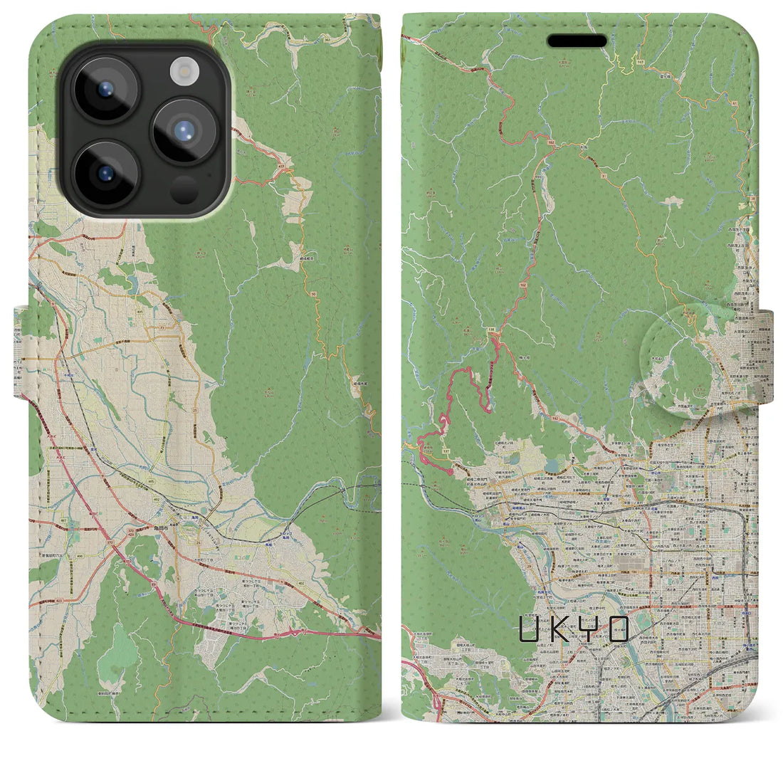 【右京】地図柄iPhoneケース（手帳両面タイプ・ナチュラル）iPhone 15 Pro Max 用