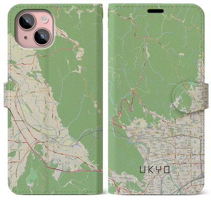 【右京（京都府）】地図柄iPhoneケース（手帳タイプ）ナチュラル・iPhone 15 Plus 用