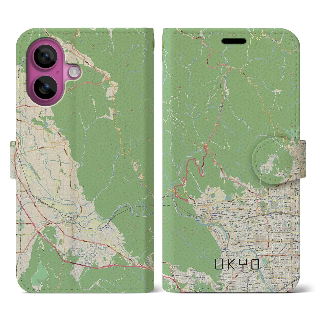 【右京（京都府）】地図柄iPhoneケース（手帳タイプ）ナチュラル・iPhone 16 Pro 用