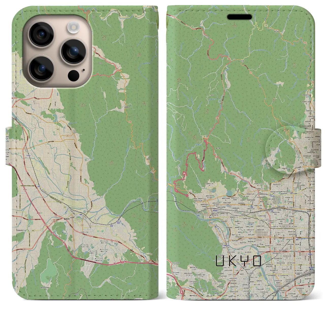 【右京（京都府）】地図柄iPhoneケース（手帳タイプ）ナチュラル・iPhone 16 Plus 用