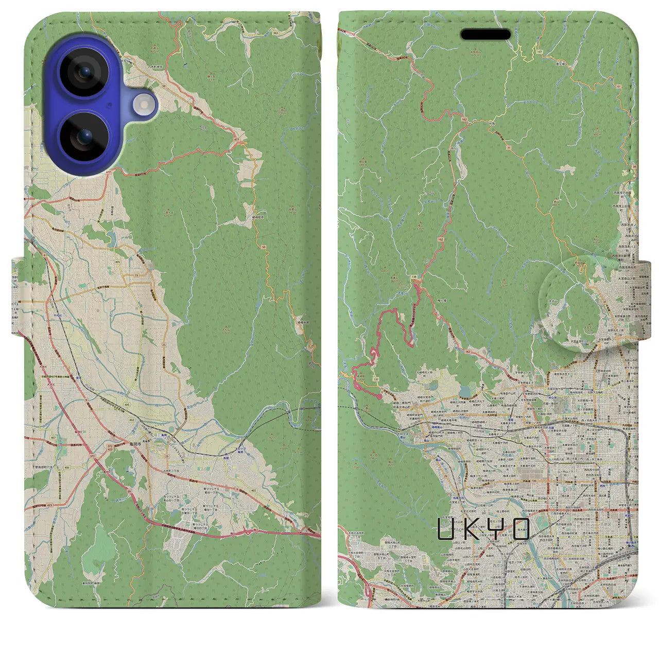 【右京（京都府）】地図柄iPhoneケース（手帳タイプ）ナチュラル・iPhone 16 Pro Max 用