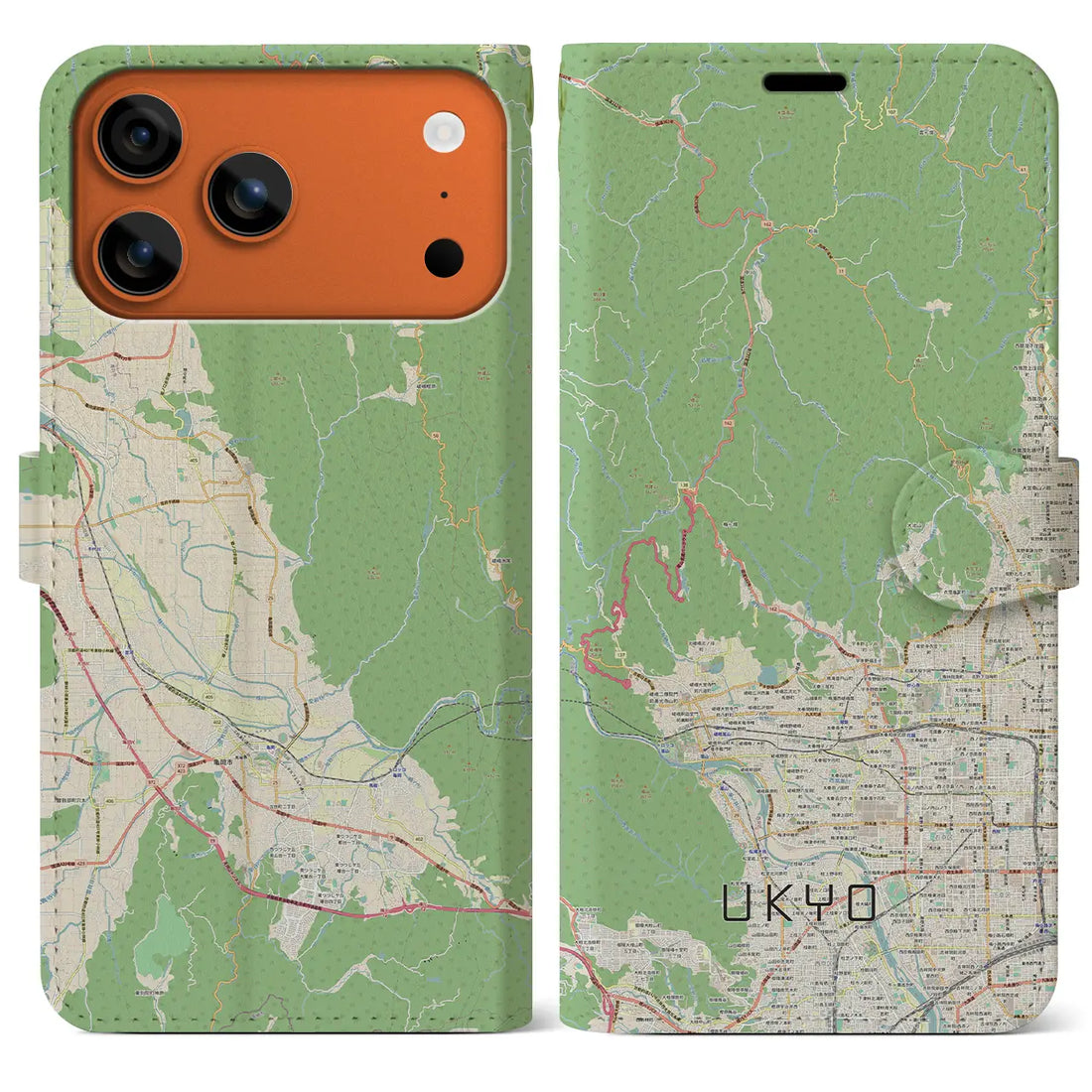 【右京（京都府）】地図柄iPhoneケース（手帳タイプ）ナチュラル・iPhone 17 Pro Max 用