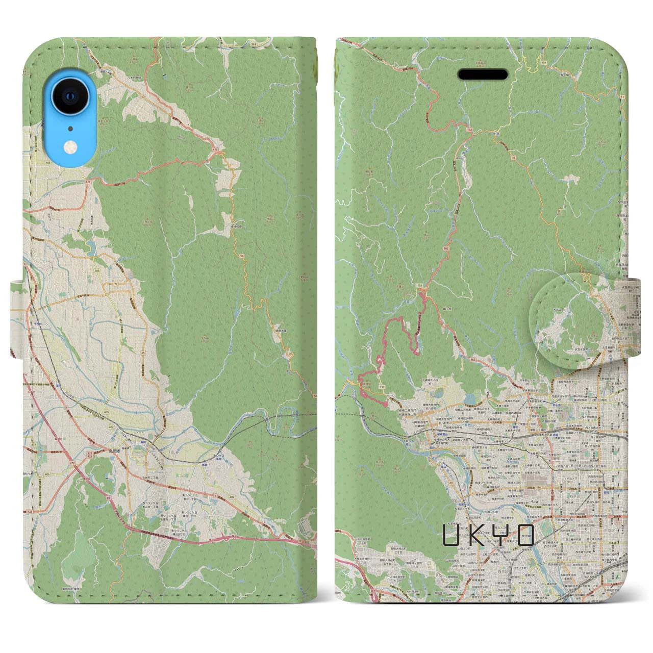 【右京】地図柄iPhoneケース（手帳両面タイプ・ナチュラル）iPhone XR 用