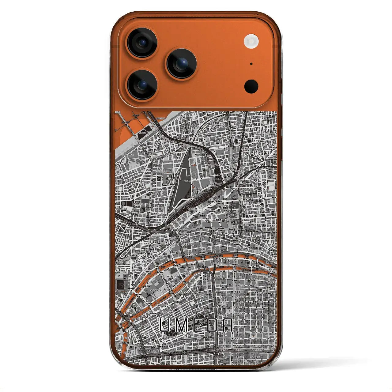 【梅田（大阪府）】地図柄iPhoneケース（クリアタイプ）モノトーン・iPhone 17 Pro Max 用