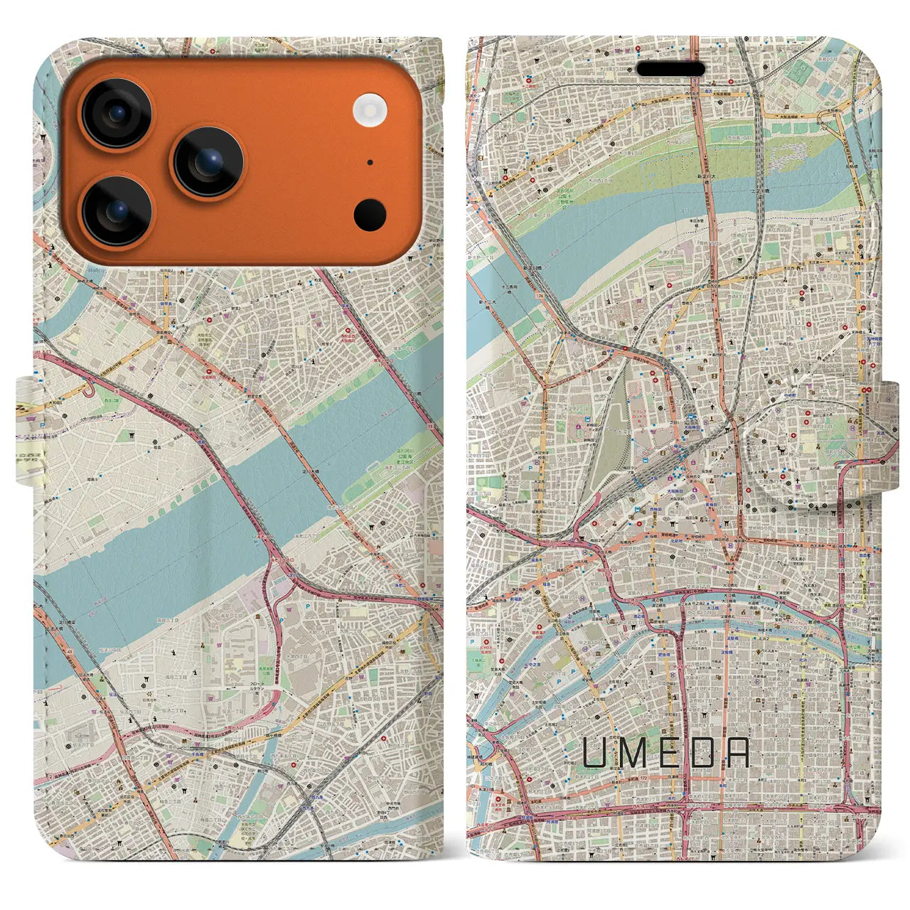 【梅田（大阪府）】地図柄iPhoneケース（手帳タイプ）